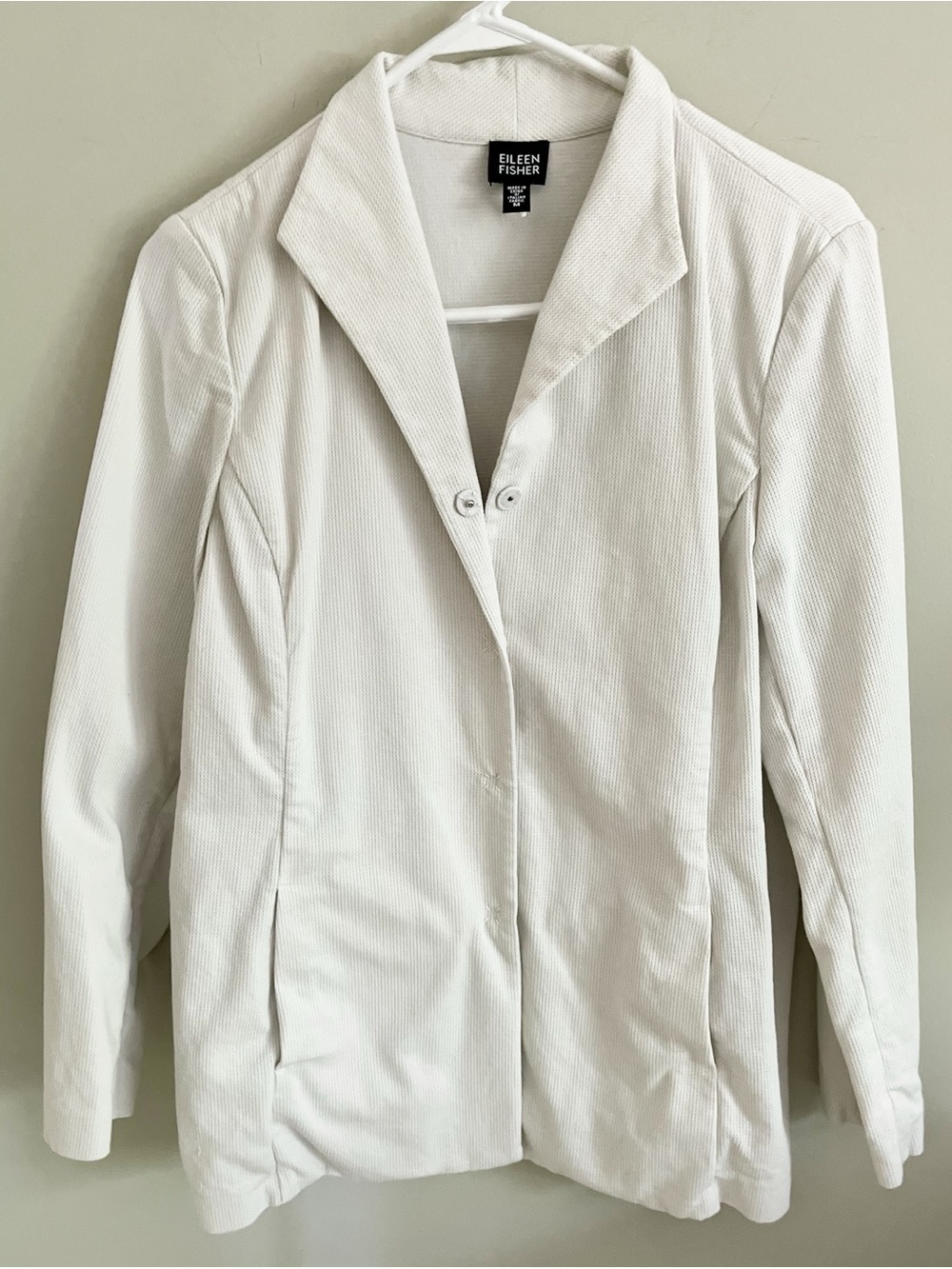 Eileen Fisher ecru/cream textured cotton blazer sz M